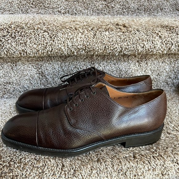 Salvatore Ferragamo Men\'s Brown Brown Pebbled Leather Oxford Shoes - main image 12